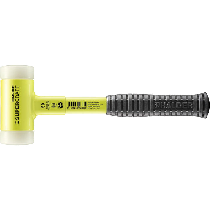 SUPERCRAFT-Schonhammer, mit bruchsicherem Stahlrohrstiel, gelb-fluoreszierend beschichtet und ergono