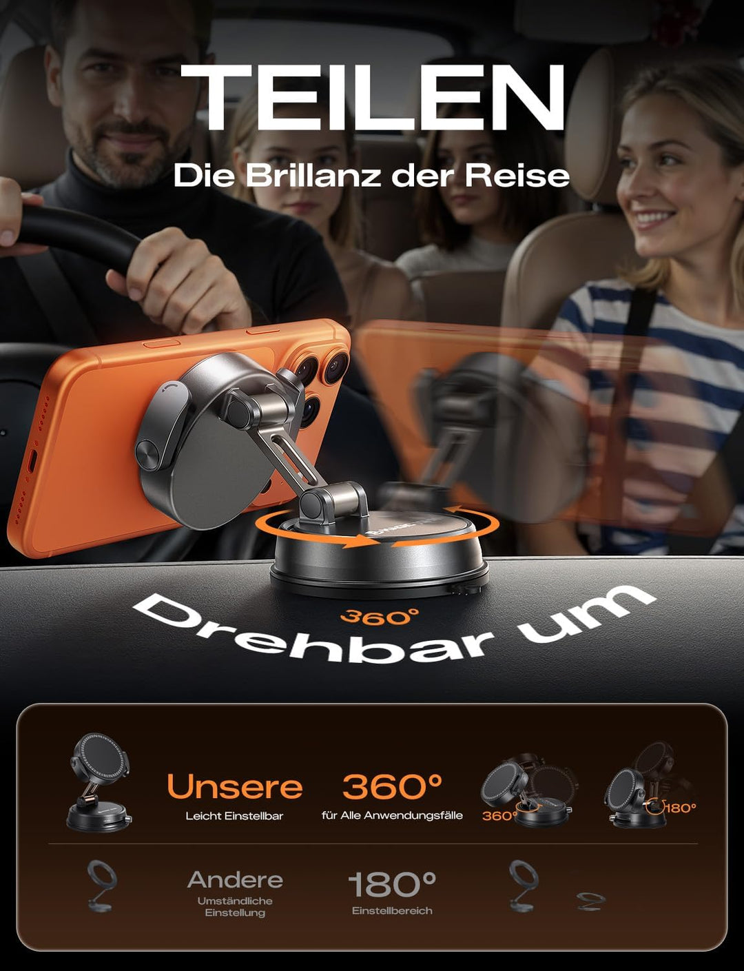 MAGIC JOHN für Auto-Smartphone-Halterung, Doppel sicherheitsklem mvorrichtung, Vakuum Saugnapf, 2500