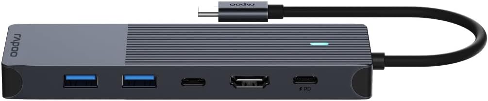 Rapoo UCM-2002 USB-C Multiport Adapter 6-in-1, 100Watt Power Delievery, 4K HDMI, 1 Gbps LAN, 1 USB-C