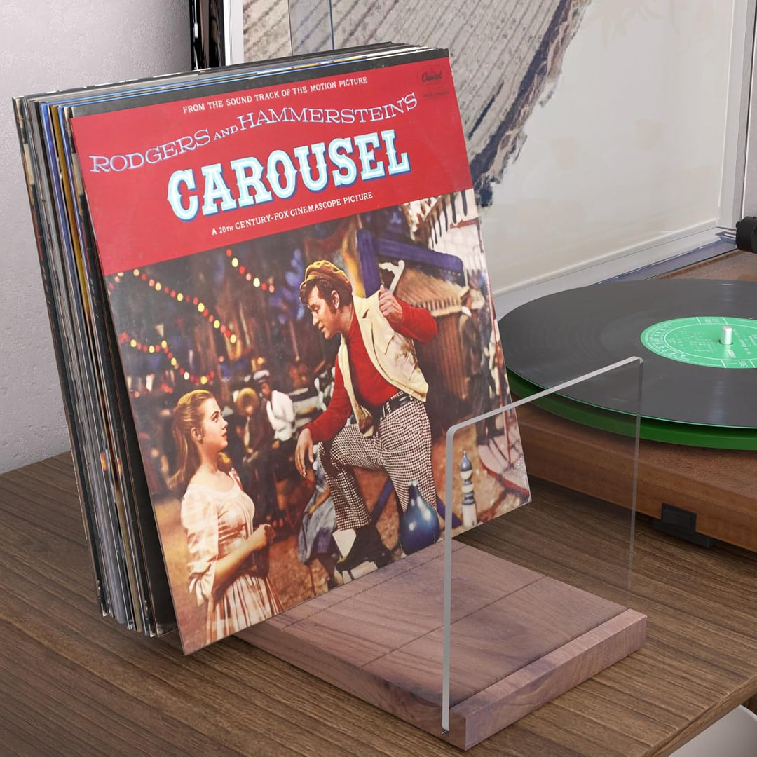 Schallplatten-Aufbewahrungshalter, Walnussholz-Ständer mit Acryl-Stützplatte, Album-Display-Zubehör