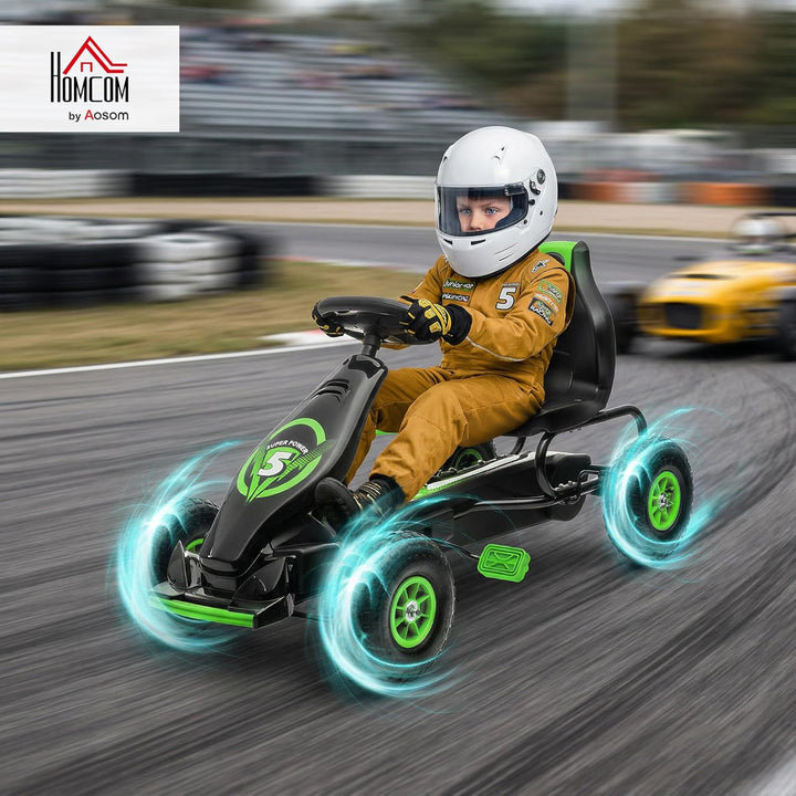 HOMCOM Gokart, Kinderfahrzeug mit 3-stufig verstellbarem Sitz, Tretfahrzeug mit Gummireifen, Pedal u