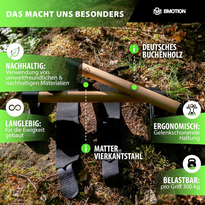 Müller & Blum Premium low Parallettes Holz inkl. Handgelenksbandagen, nachhaltige & rutschfeste Lieg