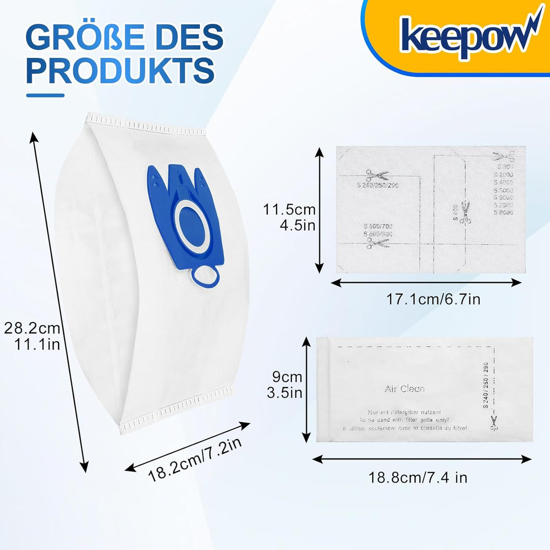 KEEPOW 10 Staubsaugerbeutel für Miele GN Serie, S8340 S8360 S2 S4 S5 S6 S8 Complete C3 C2 C1 Classic