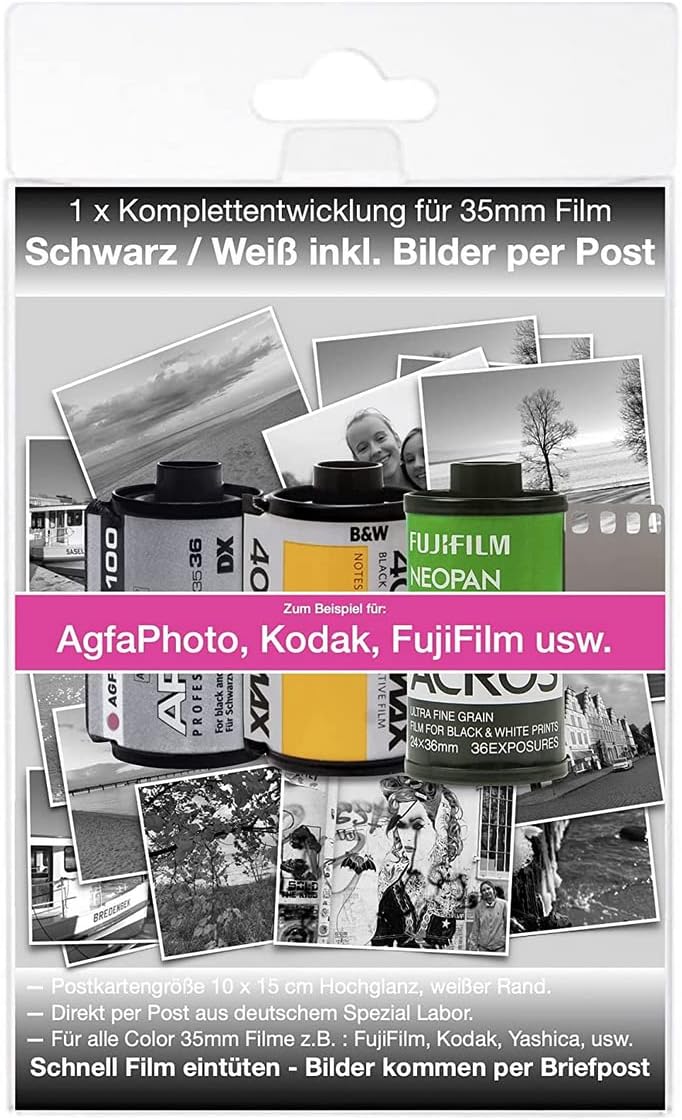 AgfaPhoto analoge 35mm Kleinbildfilm Foto Kamera rot + Schwarz/Weiss Bilder Film + Batterie +KOMPLET