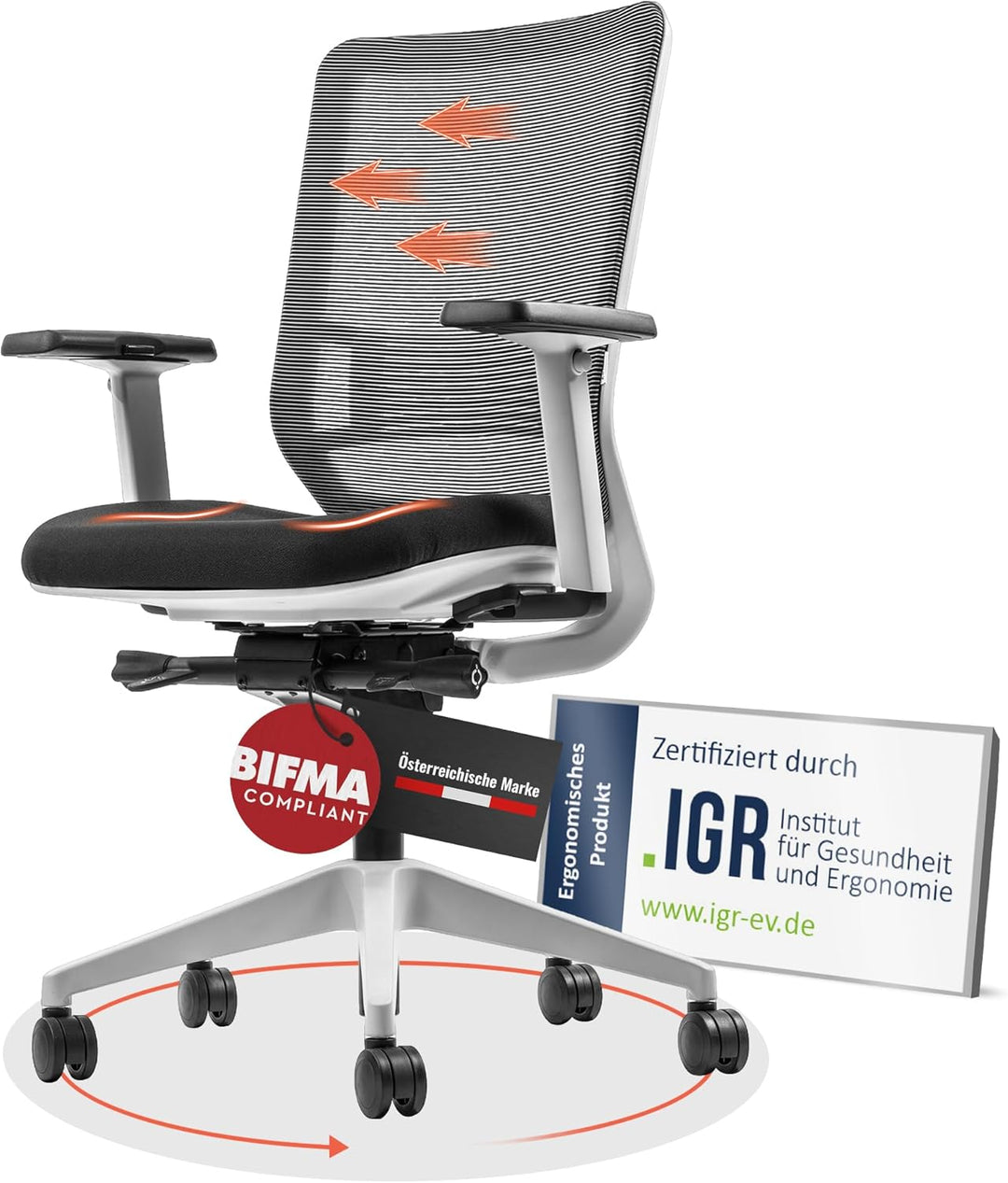 Yaasa Chair Ergonomischer Bürostuhl, Schreibtischstuhl mit Lordosenstütze, 3D-Armlehnen und Einstell