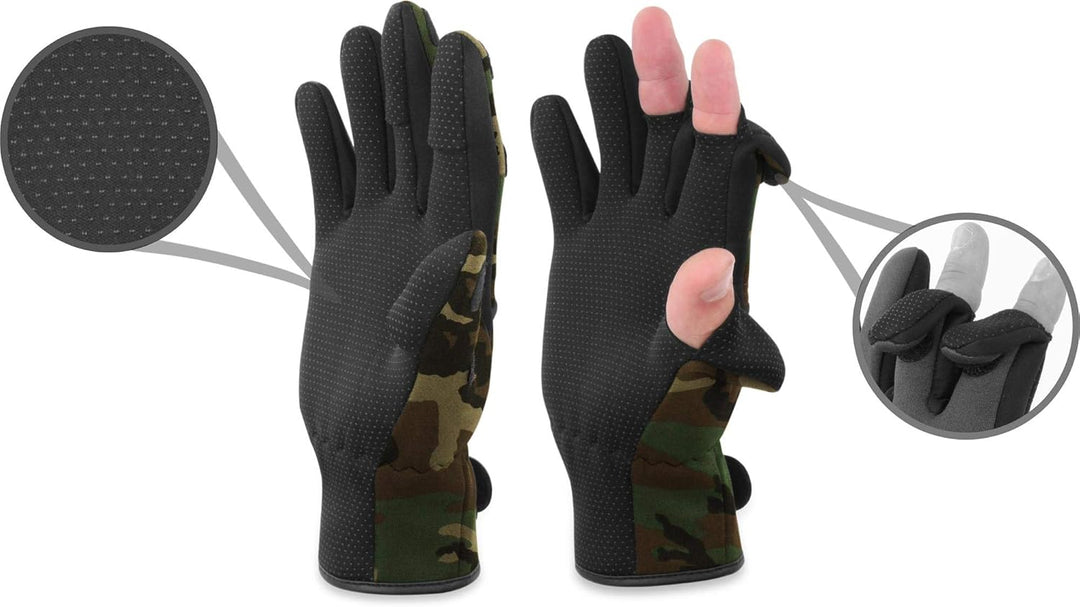 normani Anglerhandschuhe aus 3mm Titanium Neopren mit umklappbaren Fingerkuppen und rutschfesten Han
