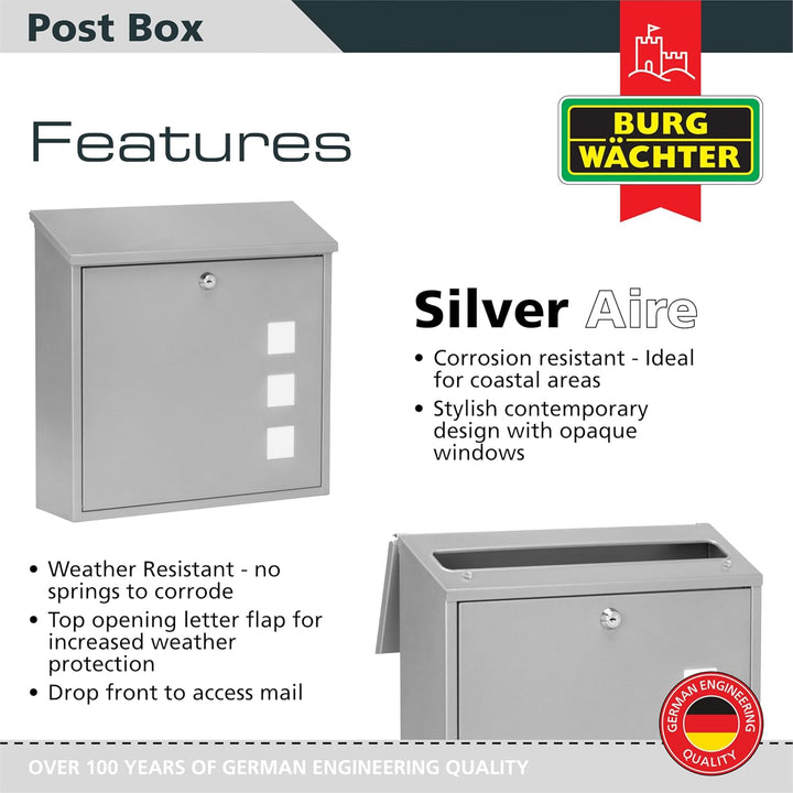 Sterling Aire Briefkasten, Stahl, silberfarben, Silber