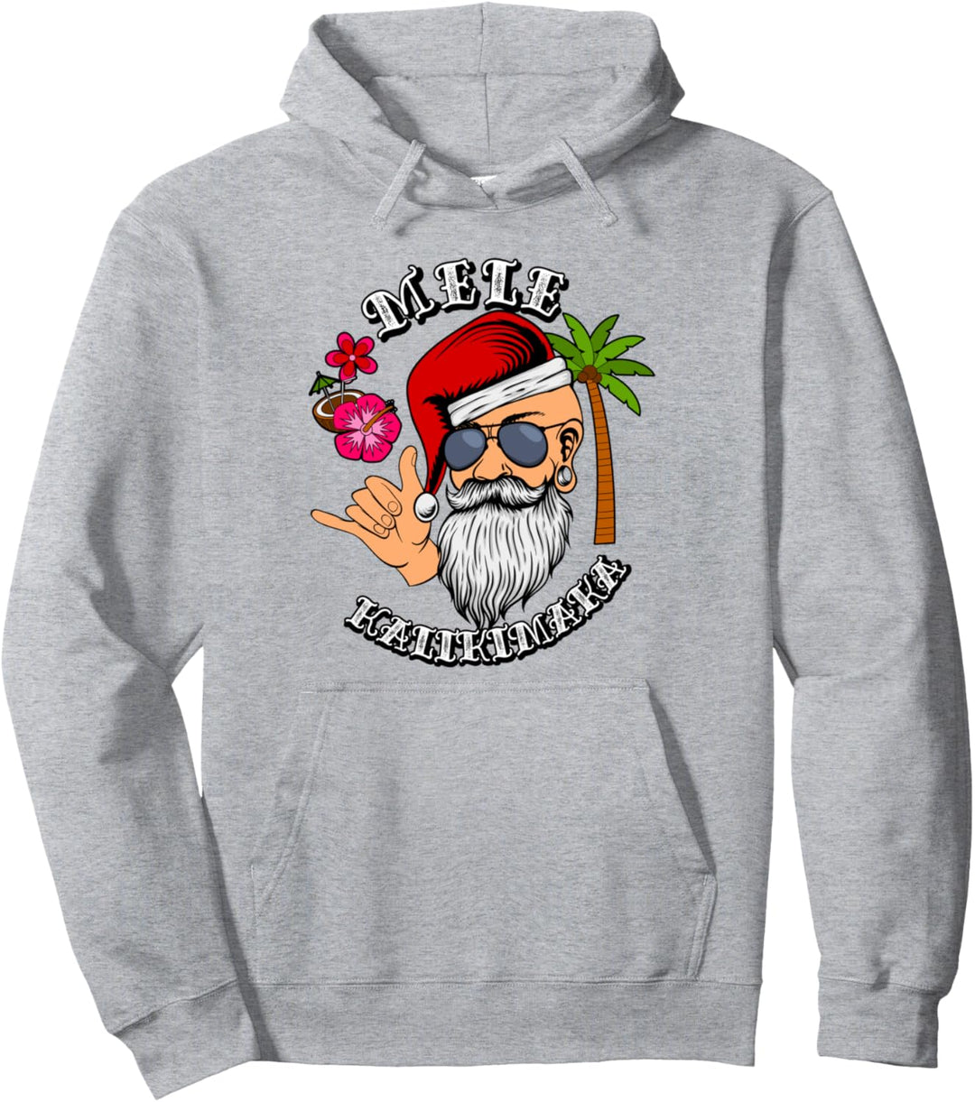 Mele Kalikimaka or Merry Christmas Santa Shaka Hawaii Pullover Hoodie