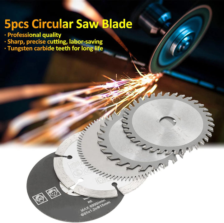 5 Stück 85 mm Hartmetall Sägeblatt, Innendurchmesser 15 mm Mini Hartmetall Kreissägeblatt für Schnei