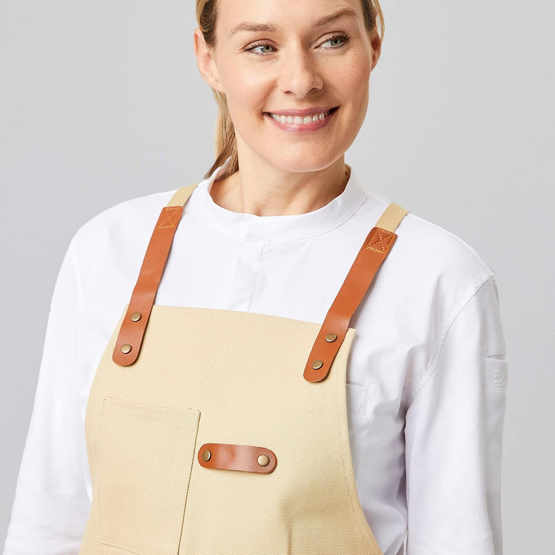 EXNER Grill- & Latzschürze aus 100% Baumwolle – Robuste Canvas-Schürze mit Taschen & Kreuzbindung –