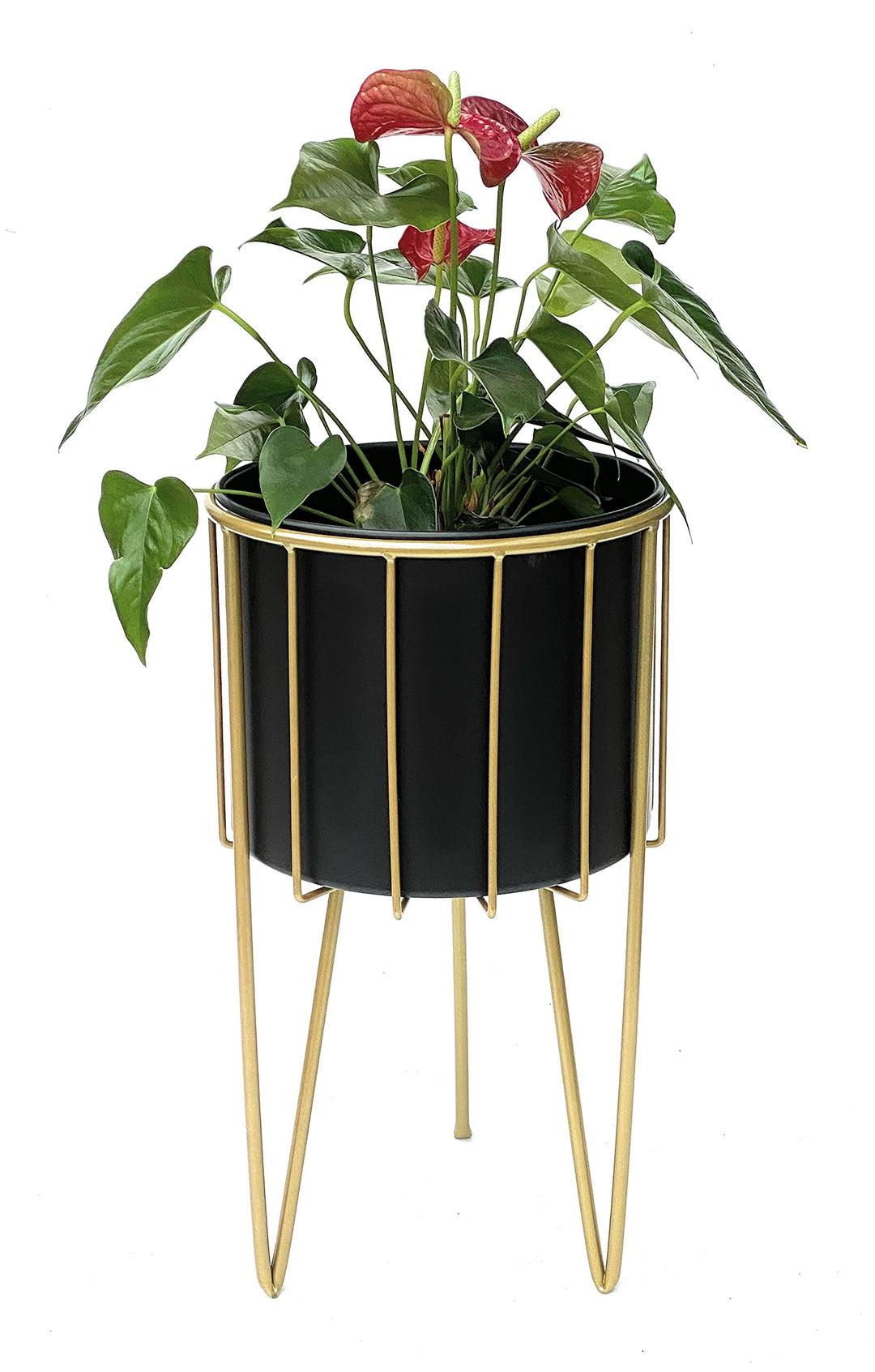 DanDiBo Blumenhocker mit Topf Metall Gold Schwarz Rund L 45 cm Blumenständer 96039 Blumensäule Moder