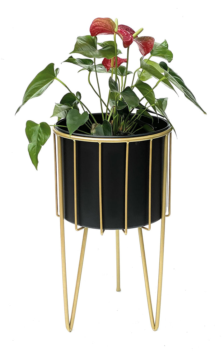 DanDiBo Blumenhocker mit Topf Metall Gold Schwarz Rund L 45 cm Blumenständer 96039 Blumensäule Moder