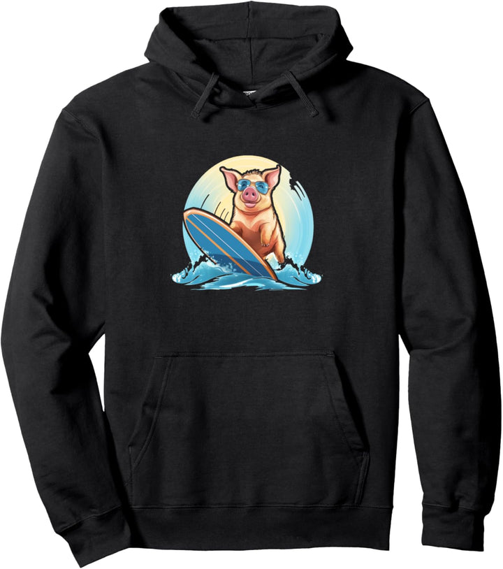 Schwein mit Sonnenbrille Surfing - Surfendes Schwein- Surf Pullover Hoodie