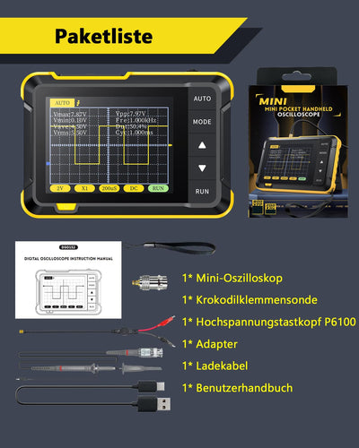 SURLABA Digitales Oszilloskop, 2.8" TFT Mini Oscilloscope 200KHz Bandbreite mit Abtastrate 2.5MS/s,