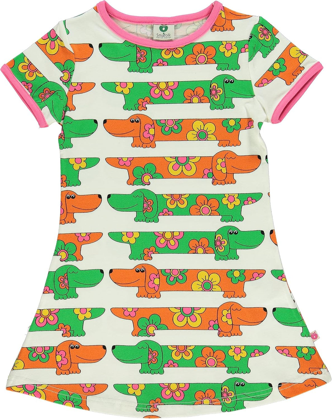 Småfolk Mädchen Short-Sleeved with Dogs Dress 9-10 Jahre Cream, 9-10 Jahre Cream