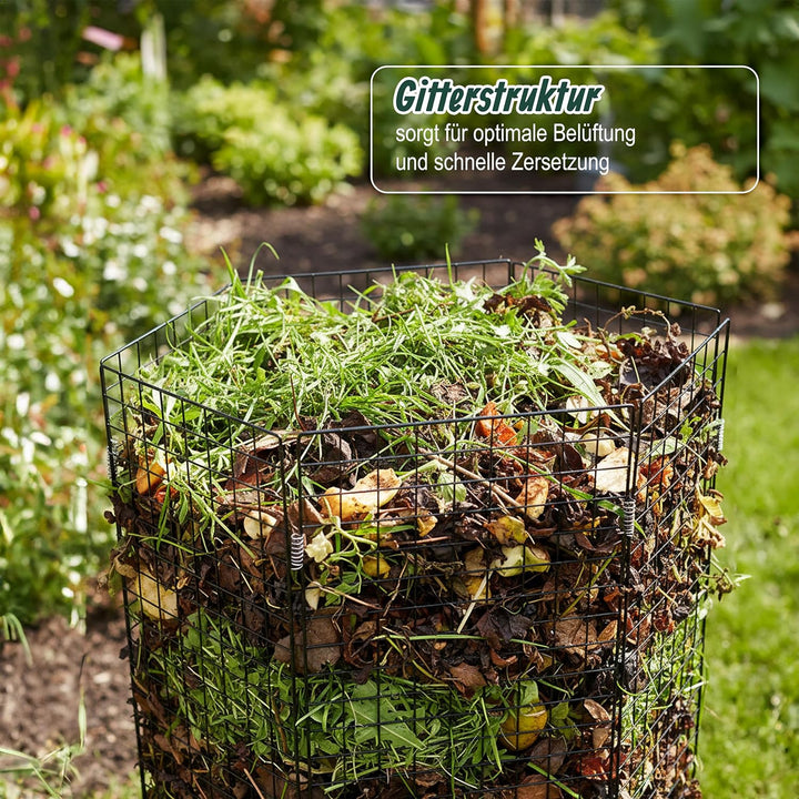Relaxdays Komposter Metall, Biokomposter für den Garten, je Wand HxB: 100 x 50 cm, sechseckiger Drah