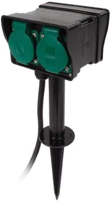Perel Gartensteckdose, Erdspiess, Timer, 2 Steckdosen Typ E, 2 Klappdeckel, Kabel 1.5 m, 3G1.5, IP44