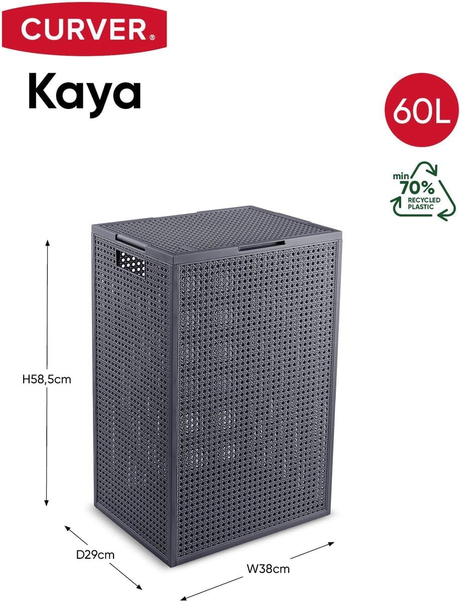 Curver Kaya Wäschekorb mit Deckel – 2er-Set – je 60 Liter – 38×29×58,5 cm – Anthrazit – Kunststoff –
