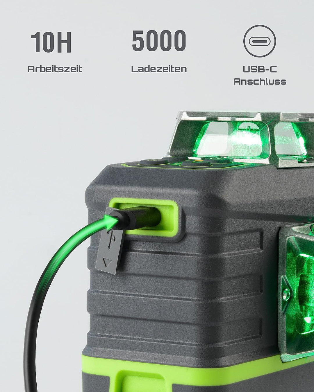 LasGoo Kreuzlinienlaser Selbstnivellierendes 360°x3 grün für Bau und Aufhängen von Bildern, Fernbedi