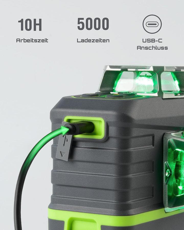 LasGoo Kreuzlinienlaser Selbstnivellierendes 360°x3 grün für Bau und Aufhängen von Bildern, Fernbedi