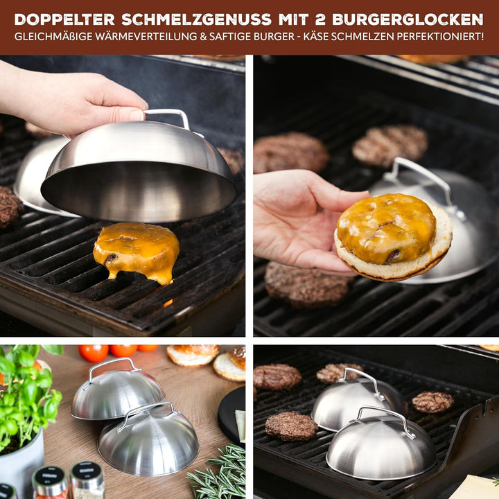 eluno Burger-Set 6tlg. inklusive Burgerpresse mit Burgerpapier, Grillwender, Zwei Burgerhauben und V