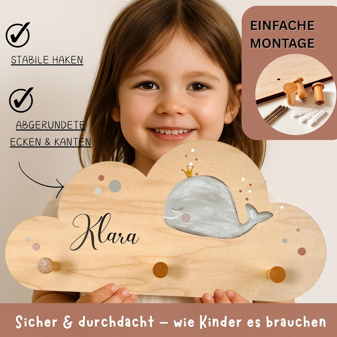EmiliaLotte Kindergarderobe Personalisiert mit Wunschname I Garderobe Kinder aus Holz - Verschiedene