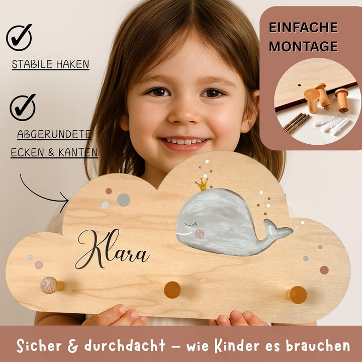 EmiliaLotte Kindergarderobe Personalisiert mit Wunschname I Garderobe Kinder aus Holz - Verschiedene