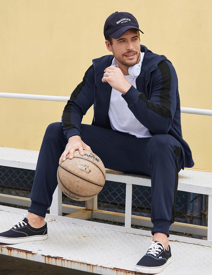 COOFANDY Trainingsanzug Herren Jogginganzug Tracksuit Sportanzug Jogginghose mit Hoodie Kapuze Set L