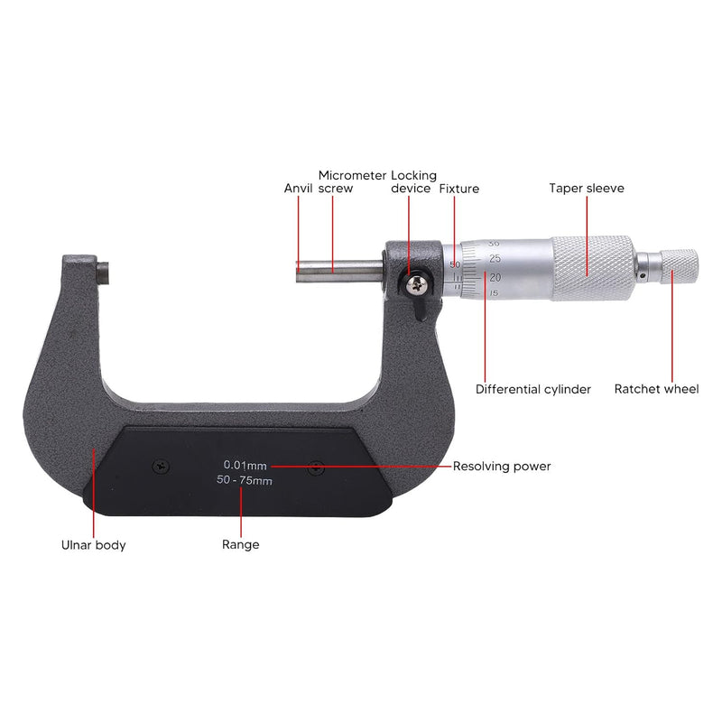 Bügelmessschraube 50-75 mm Bereich Messschraube 0.01mm Auflösung Mikrometer Mikrometerschraube Metri