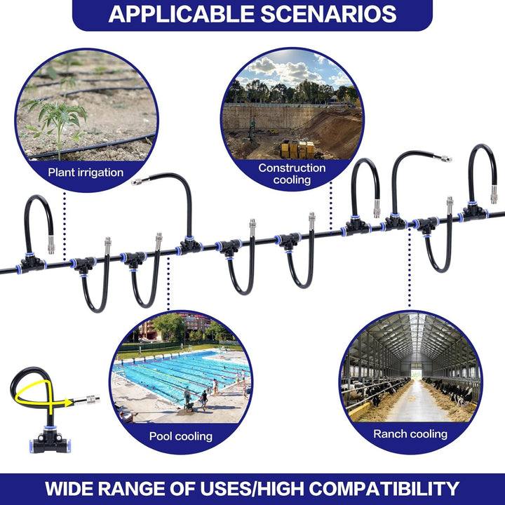 Bewässerungsnebelsystem, 49ft Nebelleitung, 15 Directional Brass Spray Nozzles, 3/4" Adapter, Nebels