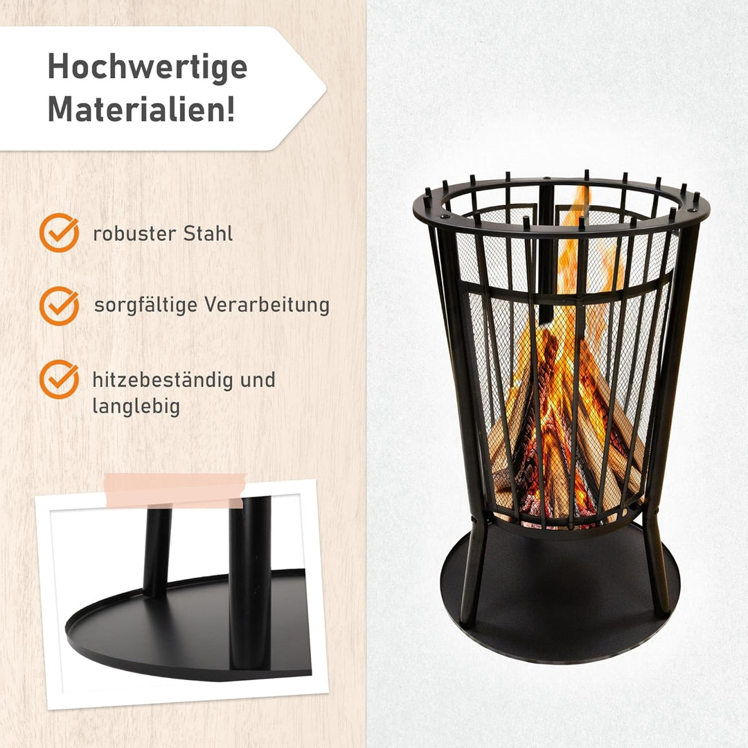 Lemodo Feuerkorb mit Grillgitter – Robuste Feuerstelle für Garten & Terrasse, Feuerkorb mit Funkensc