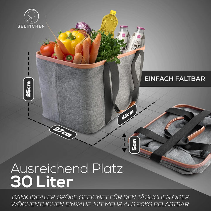 Selinchen® - Premium Einkaufskorb | Hochwertige Einkaufstasche faltbar und mit PU-Ledergriff | Ideal