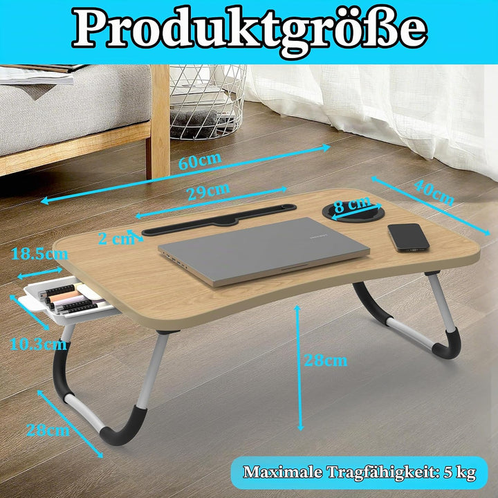 Soontrans Laptoptisch, 60 x 40 x 28 cm, Laptop Tisch mit Tablethalter, Schublade, Getränkehalter, Be