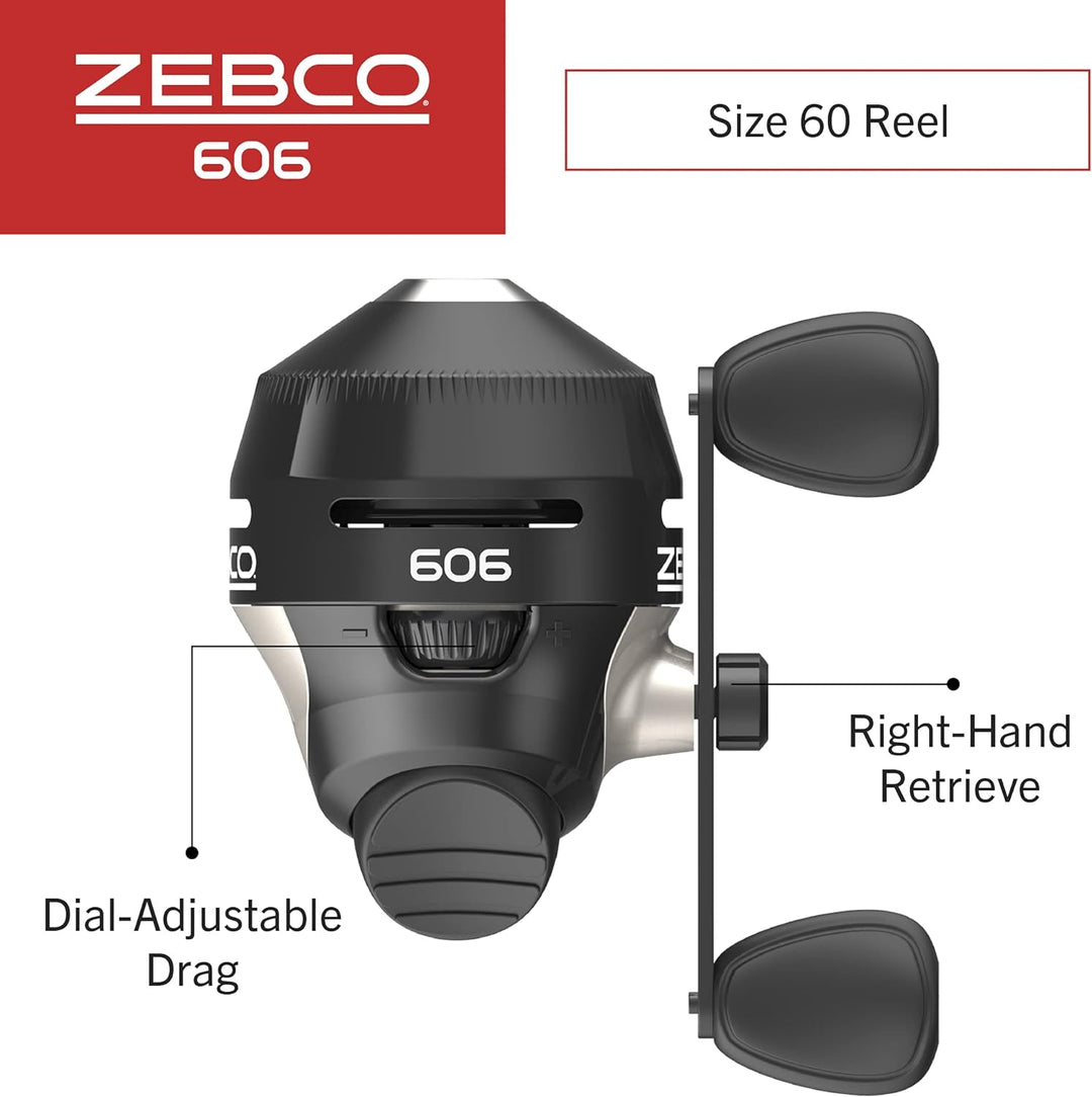 Zebco 606 Spincast Fishing Reel, Size 60 Reel, Right-Hand Retrieve, Pre-Spooled with 20-Pound Zebco