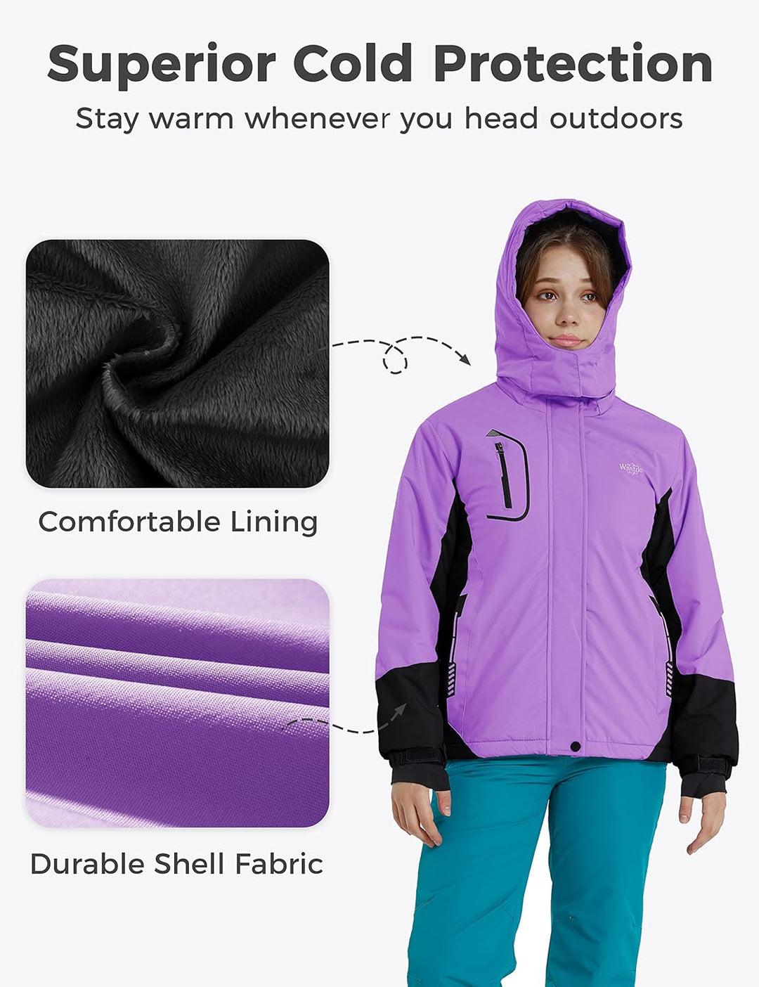 Wantdo Mädchen Berg Ski Jacke Warmer Winter Fleece Mäntel Wasserdichter Atmungsaktive RegenMäntel Ou