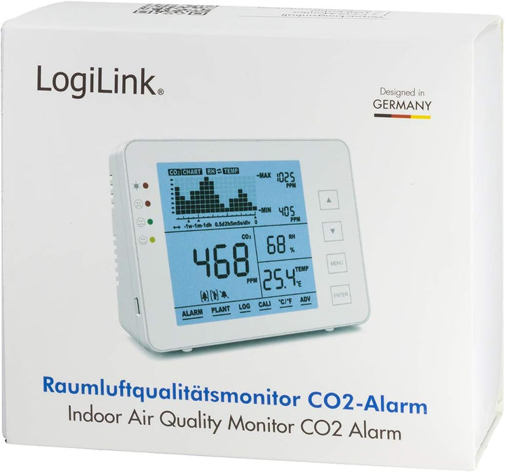 LogiLink SC0115 - CO2-Messgerät/Ampel (CO2-Konzentration 5000-ppm-Bereich) mit Ampel & Alarm für bes