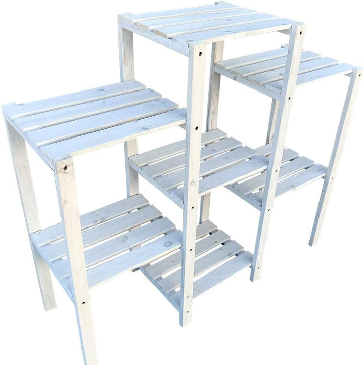 Melko Blumentreppe Pflanzentreppe mehrstöckig 97 x 31 x 87 cm Holzregal Weiss Blumenregal Pflanzrega