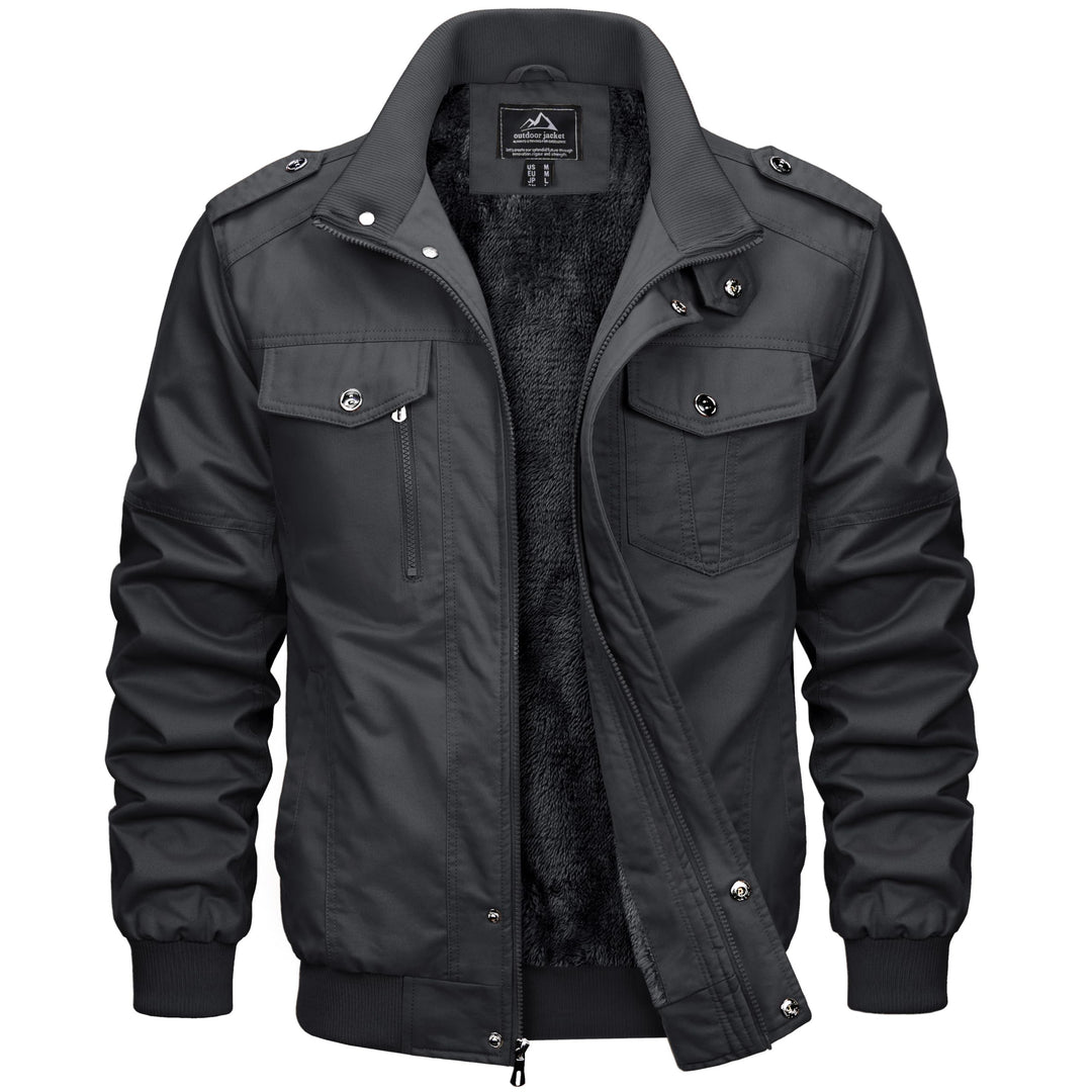MAGCOMSEN Winterjacke Herren Warm Gefüttert Fleecejacke Cargo Casual Übergangsjacke Baumwolle Army J