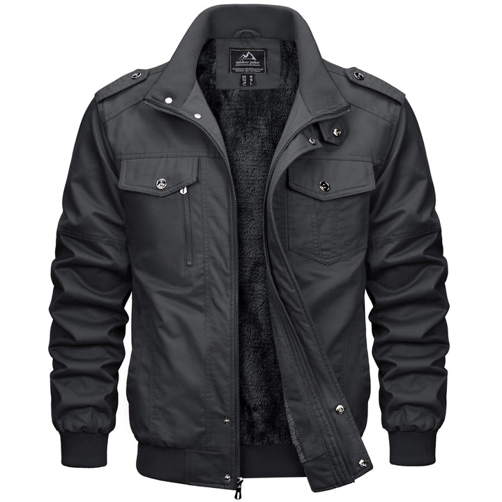 MAGCOMSEN Winterjacke Herren Warm Gefüttert Fleecejacke Cargo Casual Übergangsjacke Baumwolle Army J