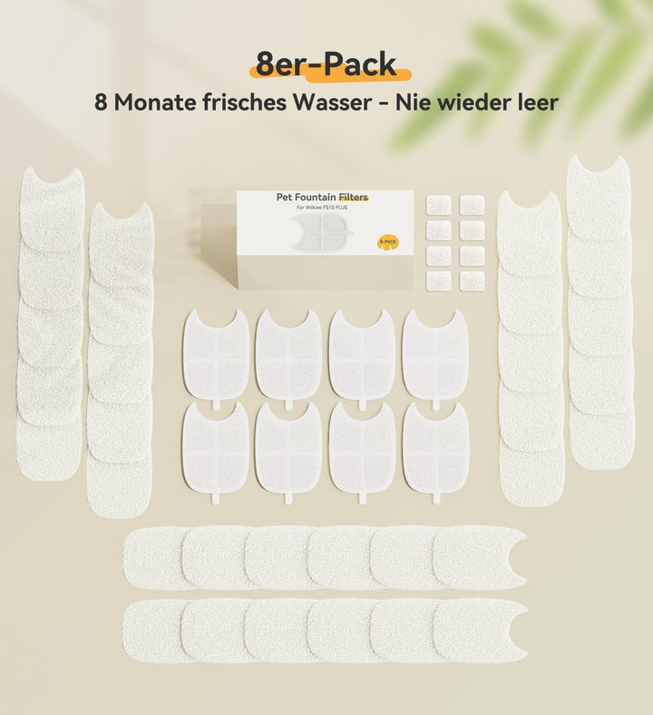 Katzenbrunnen Filter 8er Pack für Trinkbrunnen für Katze FS10LUS, 6-stufiger Filter 8-Monats-Set Ers