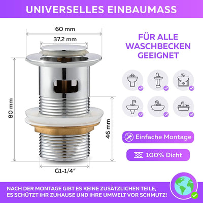 M. ROSENFELD Universal Siphon für Waschbecken (Extra Lang Röhre) 1 1/4 Zoll (32 mm) + Waschbecken Ab