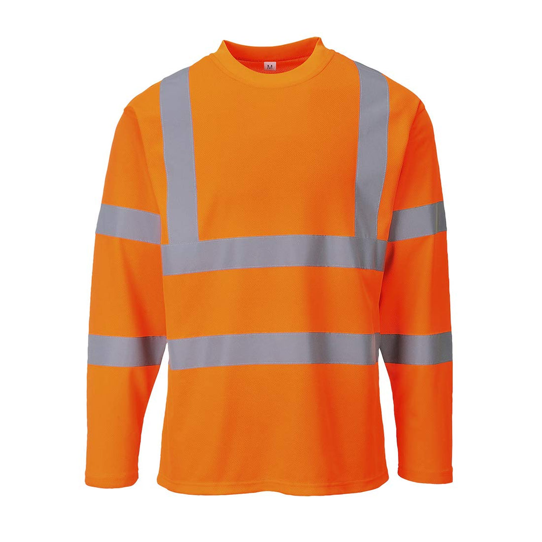 Portwest S278 Warnschutz Langarm T-Shirt Verschweisste Kragennaht Baumwolle | Orange, S, EN ISO 2047