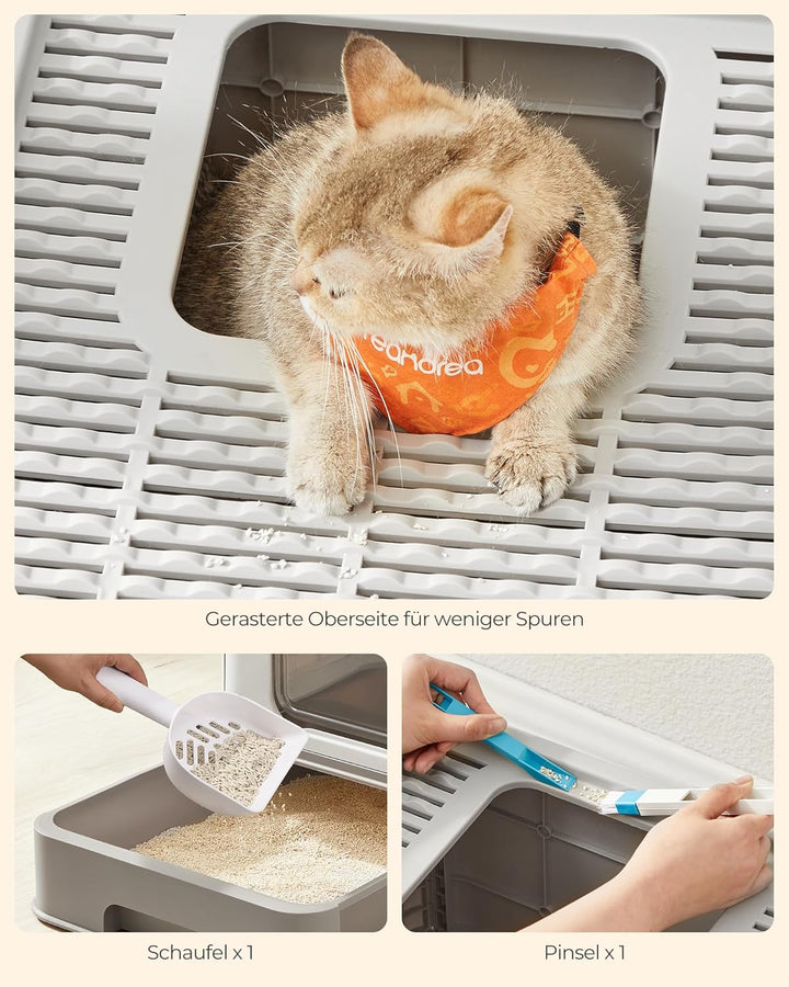Feandrea Katzenklo, Katzentoilette, mit Deckel, ausziehbares Tablett, Schaufel, Bürste, für Katzen b