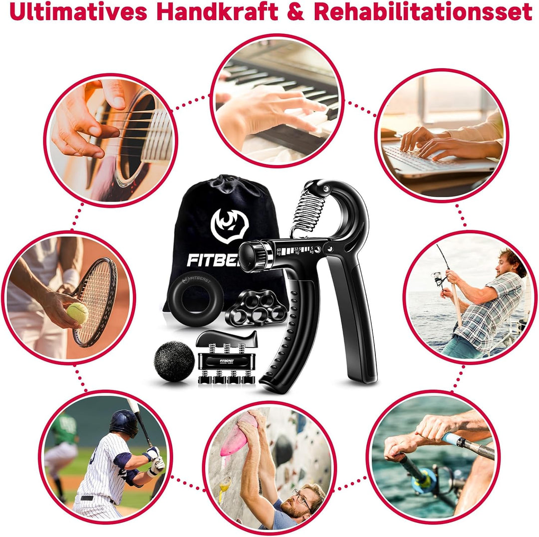 FitBeast Handtrainer Fingertrainer, Griffkraft Trainer Trainingsset - 5er-Pack, Verstellbarer Grip T