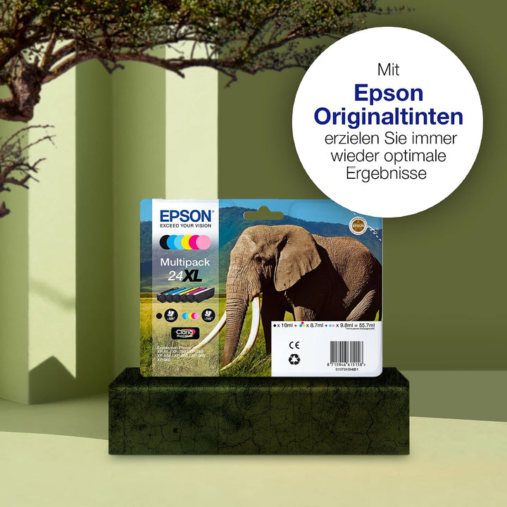Epson 24XL Elephant High Yield Genuine Multipack, Eco-Friendly Packaging, 6-colours Claria Photo HD