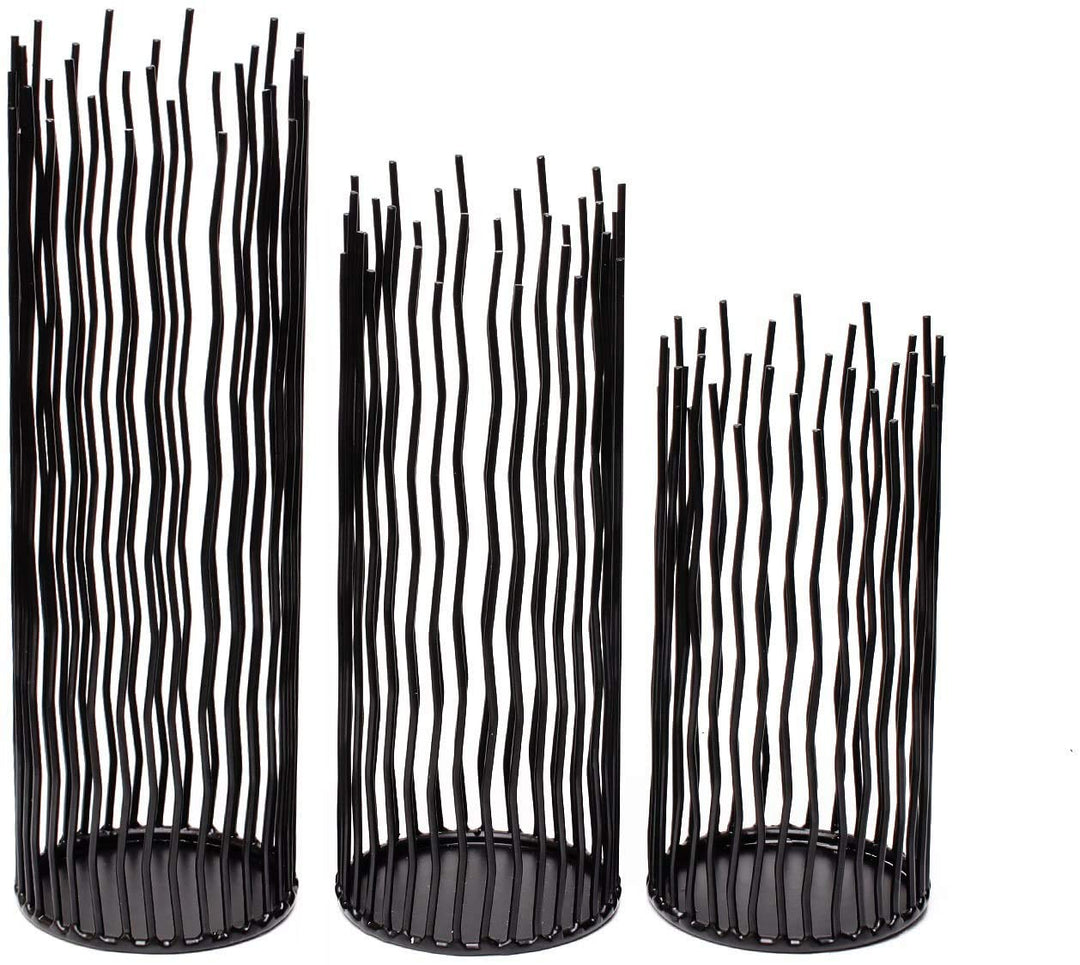 Kerzenhalter Set von 3 Black Metal Eisen Pillar Kerzenhalter Moderne Innen- und Outdoor Kerzenhalter