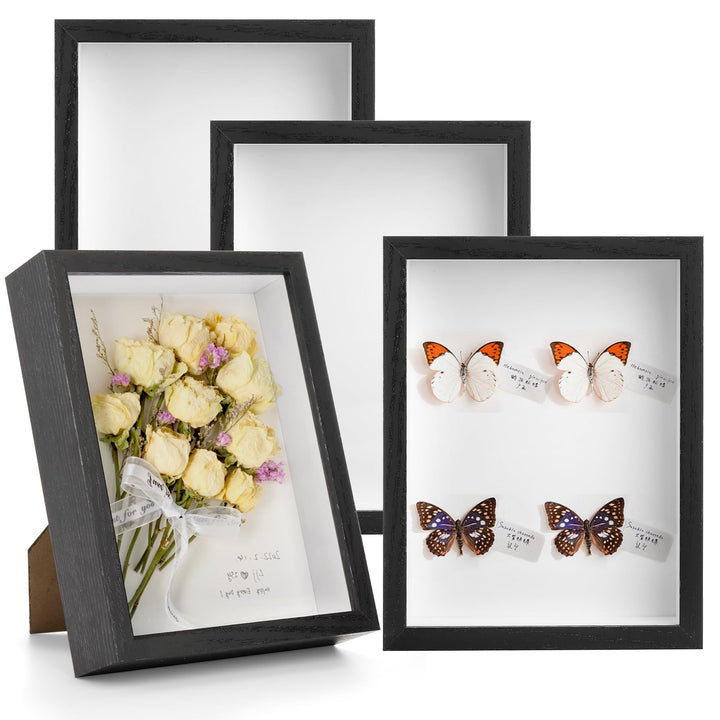 Hacaroa 4er Set Schattenbox Bilderrahmen, 20x15 cmHolzrahmen Gedächtnisvitrine, 3 cm Tiefe Schattenb