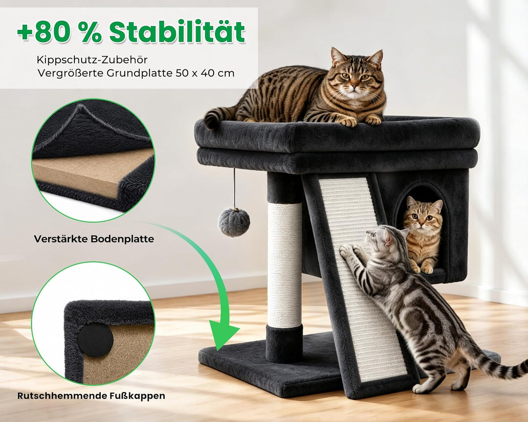 kratzbaum klein, Katzenbaum mit Grosse Plattformen, Sisalstämme, Kratzrampe, Katzenhaus, Plüschbälle
