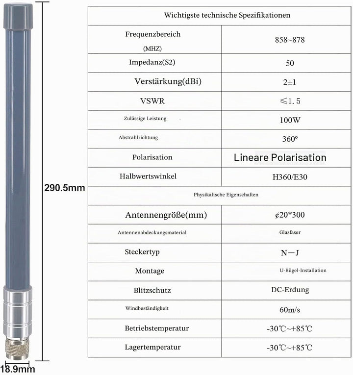 YILIANDUO 868MHz Lora Antenne 3DBI Fiberglas N-Type Stecker Antenne FRP Antenne mit Magnetischer Bas