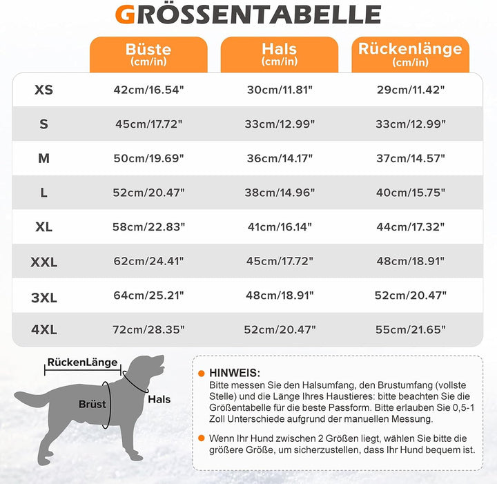 Woiil Hundemantel Thermo Hundejacke für Grosse Hunde wasserdichter Haustiermantel Winter Jacken Wind
